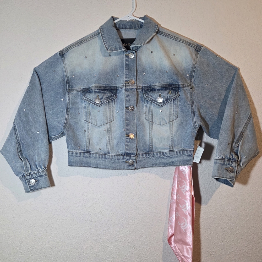 Juicy Couture Blue Denim Bomber Jacket with Pink Accent